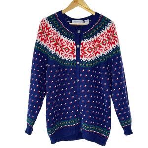 Northern Isles‎ II Sweater Womens 1X Blue Fair Isle WInter Cabincore Cardigan
